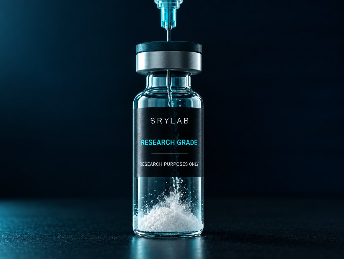 Water running down the inside wall of a vial onto the powder